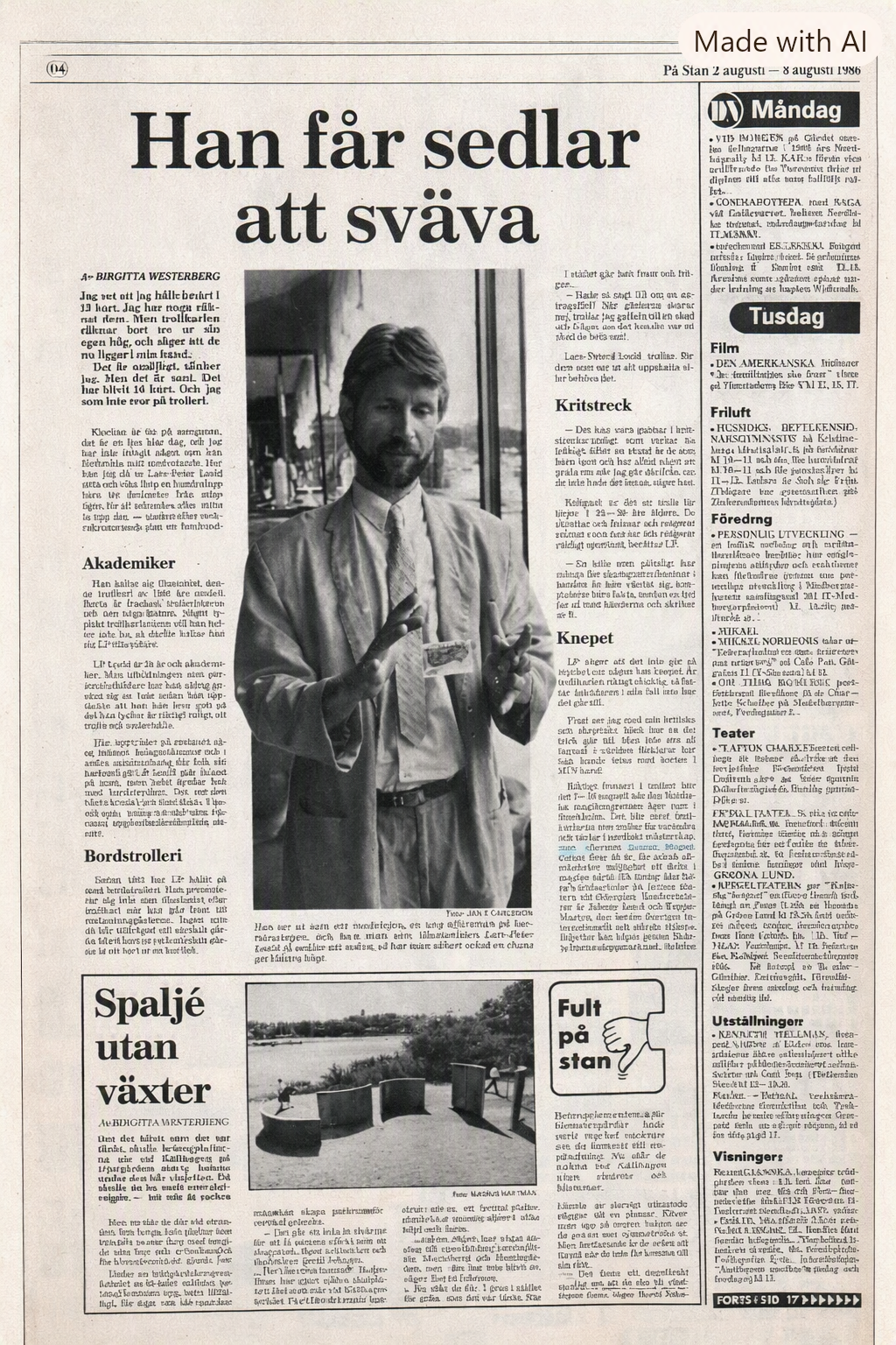 L-P Loeld i DN:s veckomagasin i augusti 1986
